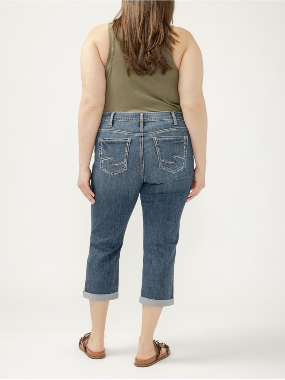 Silver Jeans Co Elyse Mid Rise Whiskered Capri Denim Pants Size 16.